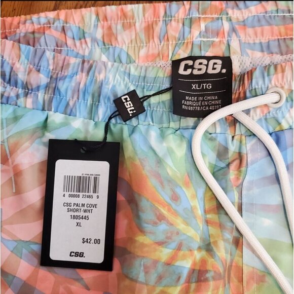 CSG Mens XL Swim Trunks Palm Cove Multicolor Shorts Elastic Waist Drawstring - Picture 4 of 4